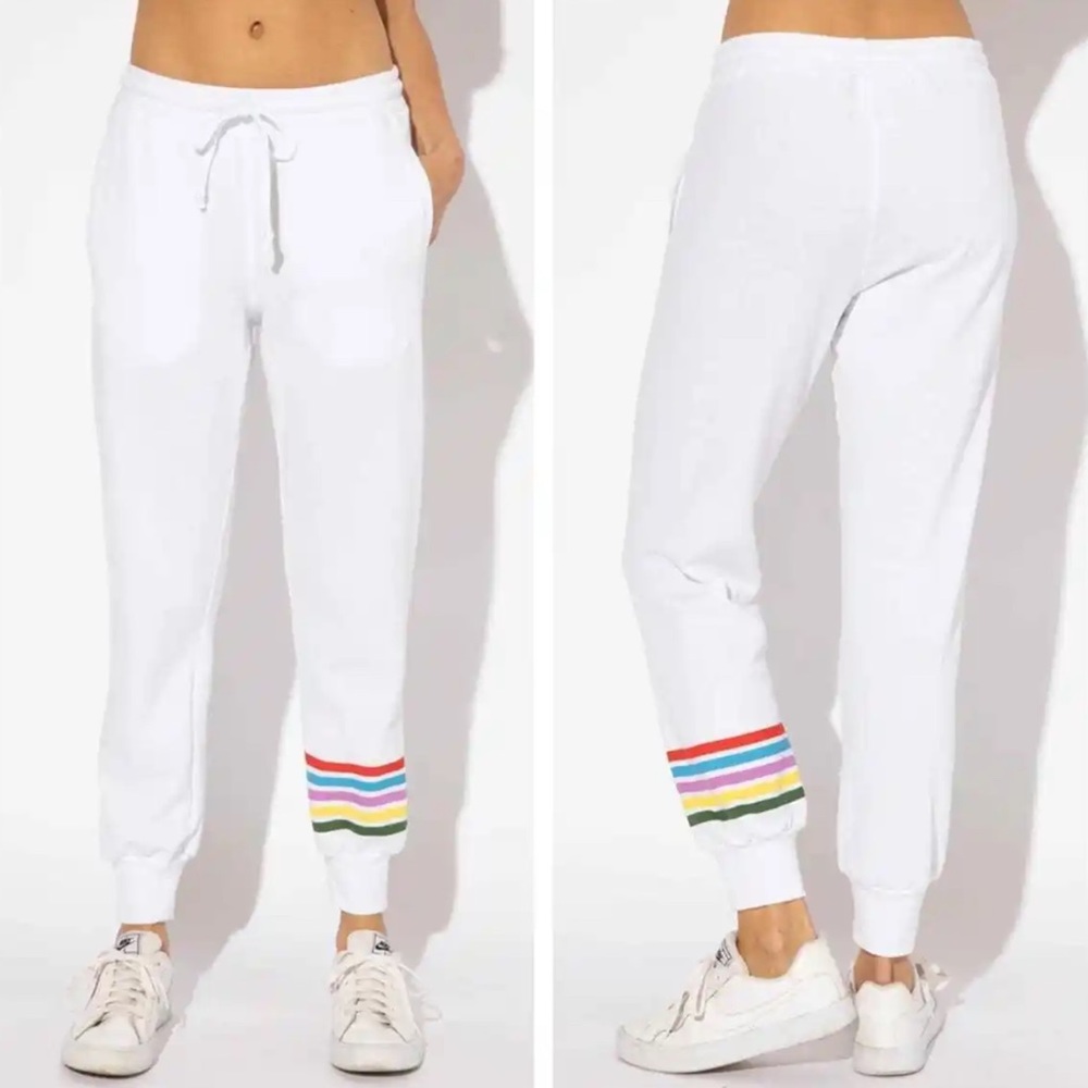 White Sub_urban Riot Laguna Rainbow Stripe Sweatpants NWT